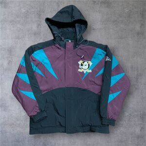 Apex One Vintage NHL Mighty Ducks Sharktooth Puffer Jacket Black Purple Men's M